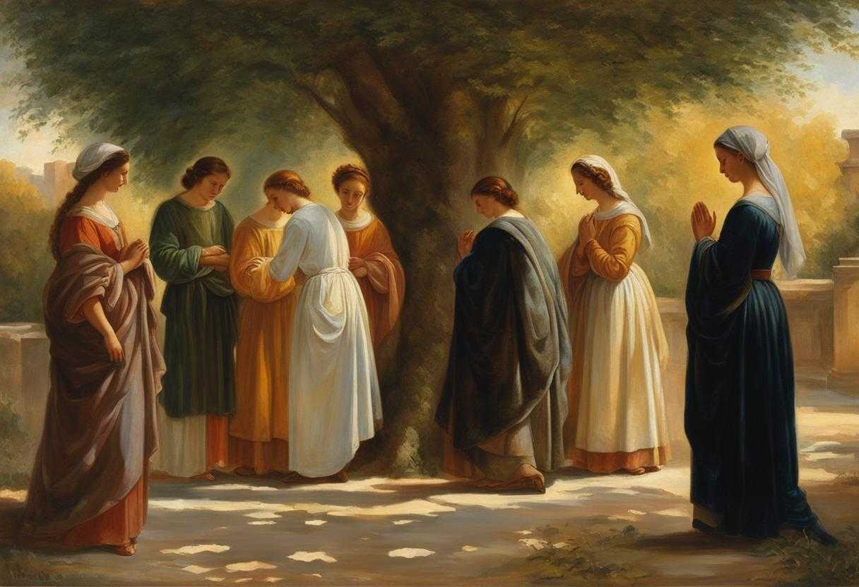 friends-standing-in-a-circle-heads-bowed-in-prayer-warm-sunlight-filtering-through-trees-soft-glo