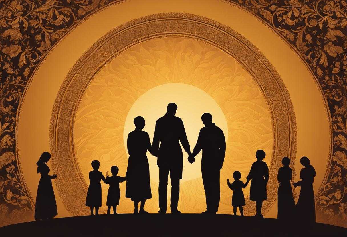 family-standing-in-a-circle-heads-bowed-in-prayer-warm-glow-of-setting-sun-serene-and-peaceful-at_yjnm