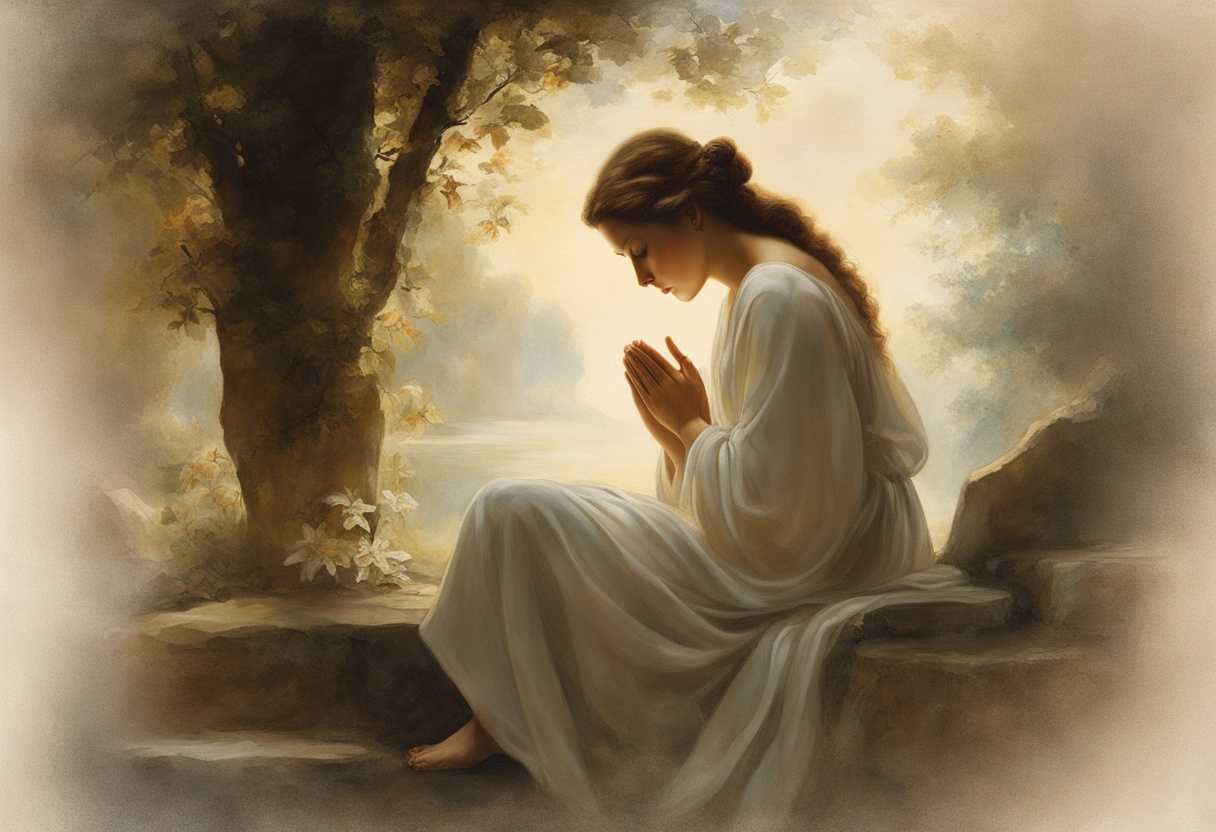 A-serene-figure-in-prayer-bathed-in-soft-light-surrounded-by-nature's-tranquility_syvj