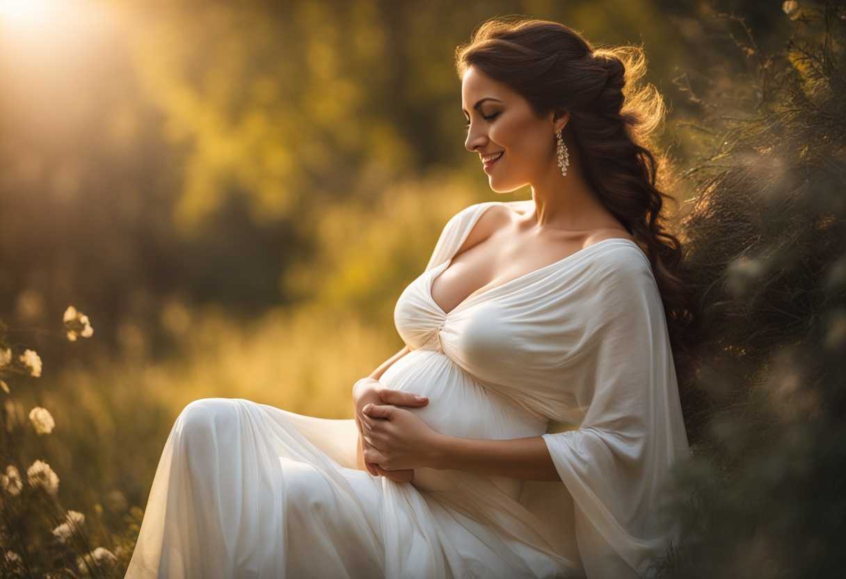 Pregnant-mom-cradles-belly-in-serene-nature-soft-sunlight-peaceful-smile-intimate-anticipation_abgx