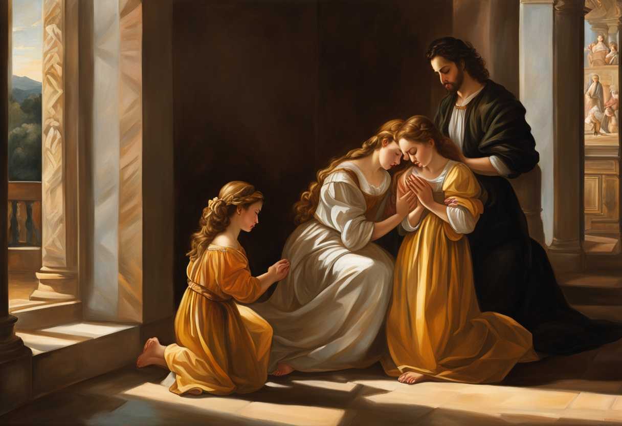A-family-kneels-in-morning-light-hands-clasped-embodying-love-and-unity-in-prayer_egwc