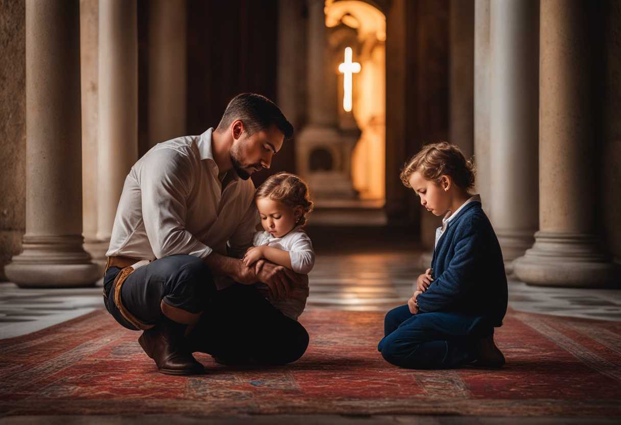 Father-and-children-share-a-heartfelt-sunset-prayer-capturing-love-security-and-emotion-in-a-powe_ejkf