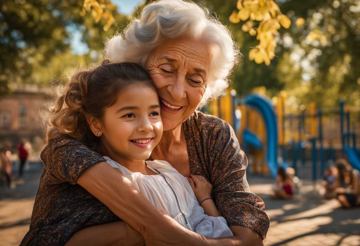 Grandmother-and-granddaughter-embrace-in-a-sunlit-schoolyard-laughter-echoing-among-vibrant-playgro_pigo