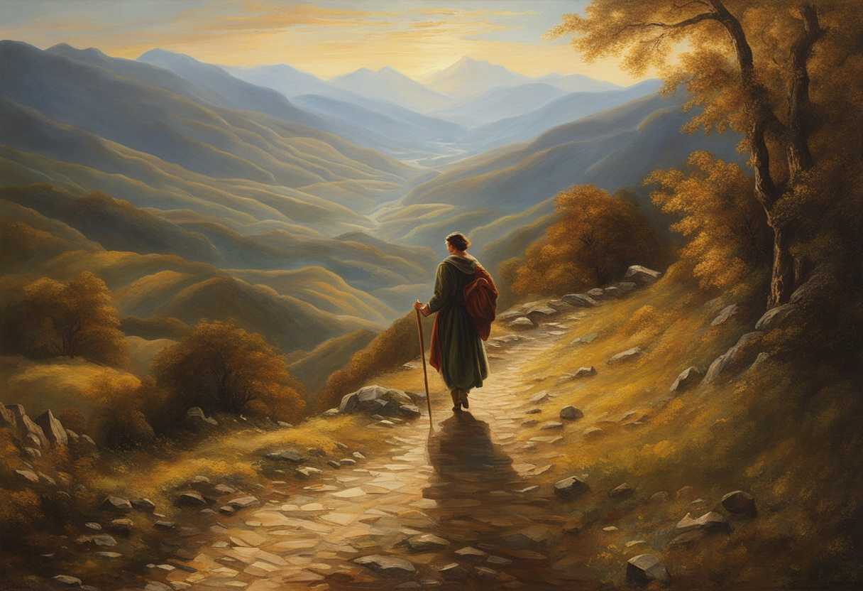A-determined-traveler-walks-a-sunlit-path-mountains-ahead-embodying-resilience-and-hope_iteh