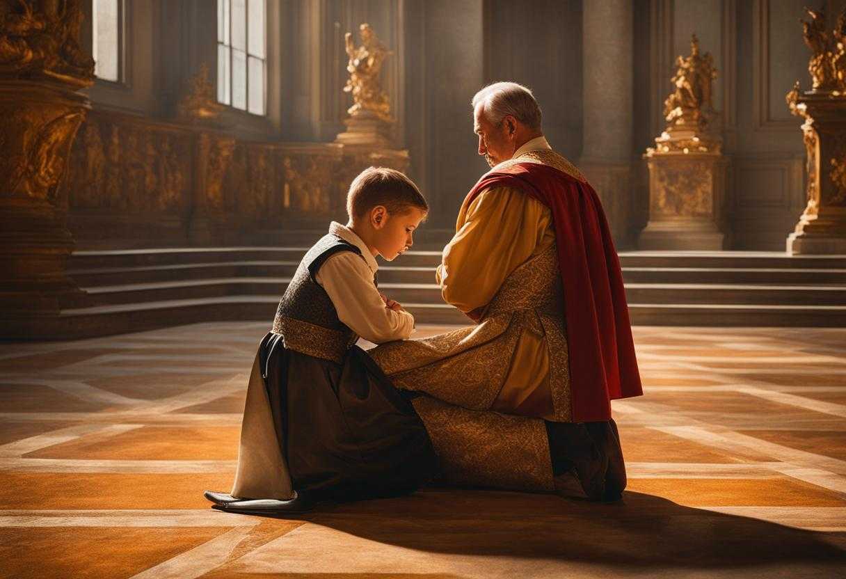 A-father-and-son-kneel-together-in-warm-light-embodying-reverence-love-and-tradition_mldu