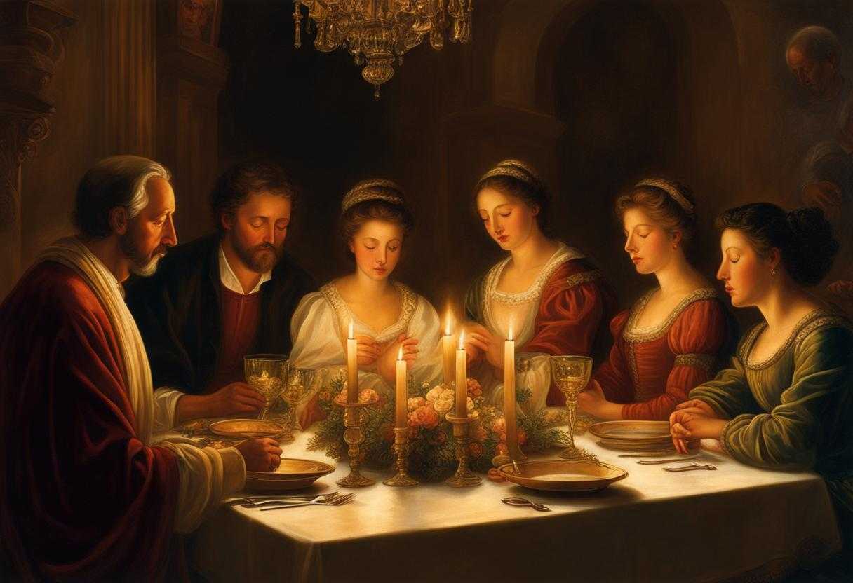 family-gathering-around-dinner-table-heads-bowed-in-prayer-warm-glow-of-candles-illuminates-faces-_eaia