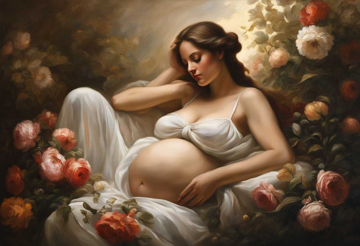 A-serene-pregnant-woman-cradles-her-belly-surrounded-by-sunlight-flowers-and-tranquility_mfzx