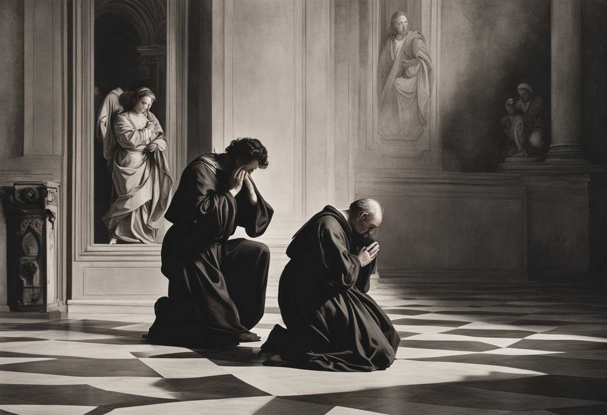 A-parent-kneels-in-prayer-tears-glistening-while-a-distant-son-turns-away_oixo