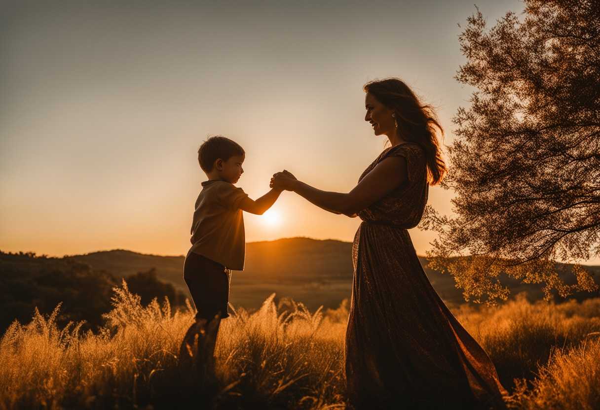 Mother-and-son-embrace-in-nature's-golden-hour-radiating-joy-and-connection_xvtb