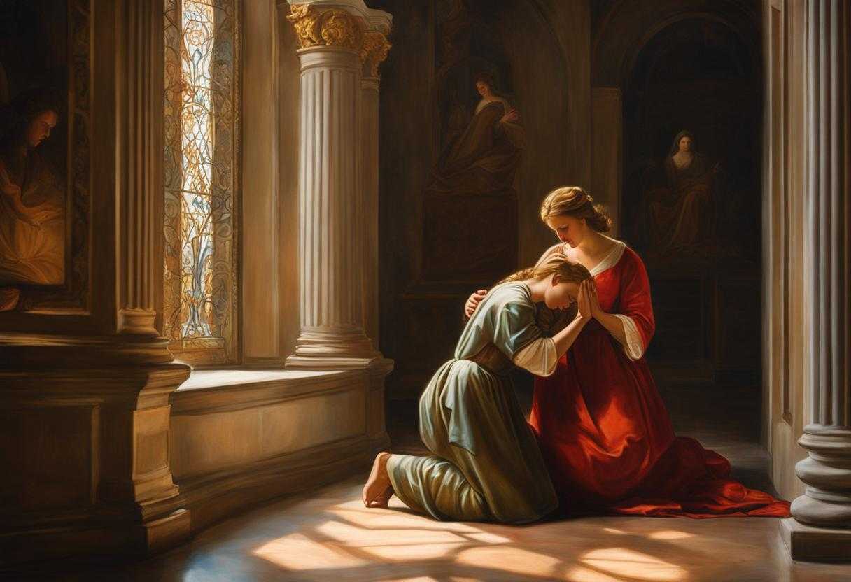 A-mother-kneels-in-soft-light-praying-fervently-for-her-son's-financial-success_jzch