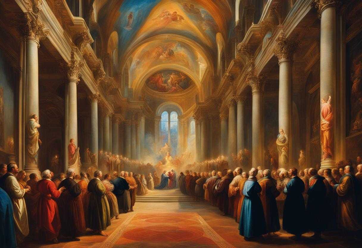 People-gather-in-a-church-bathed-in-colorful-light-praying-together-with-deep-emotion_oswv