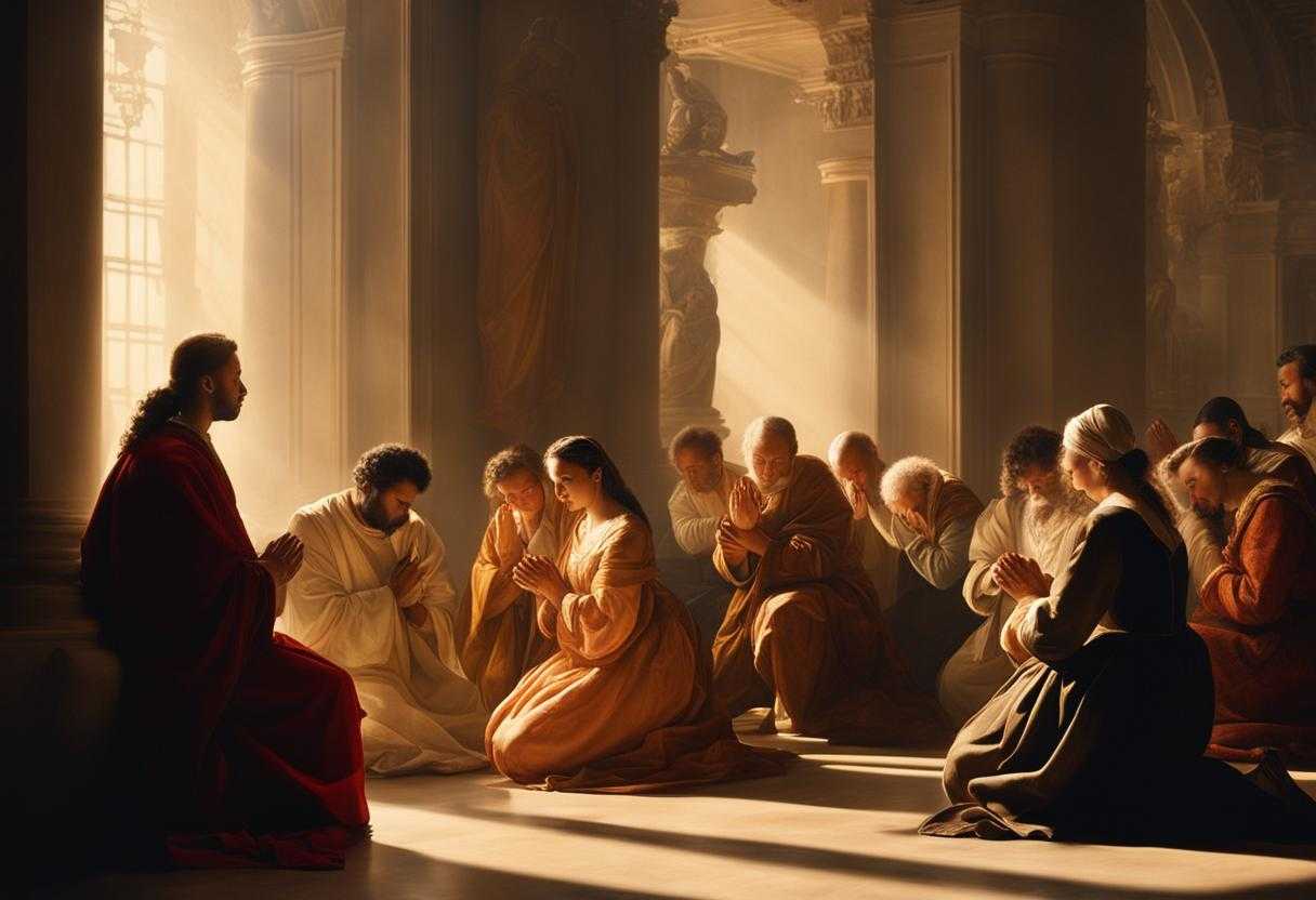 A-diverse-group-of-people-praying-together-in-the-soft-glow-of-sunlight_what