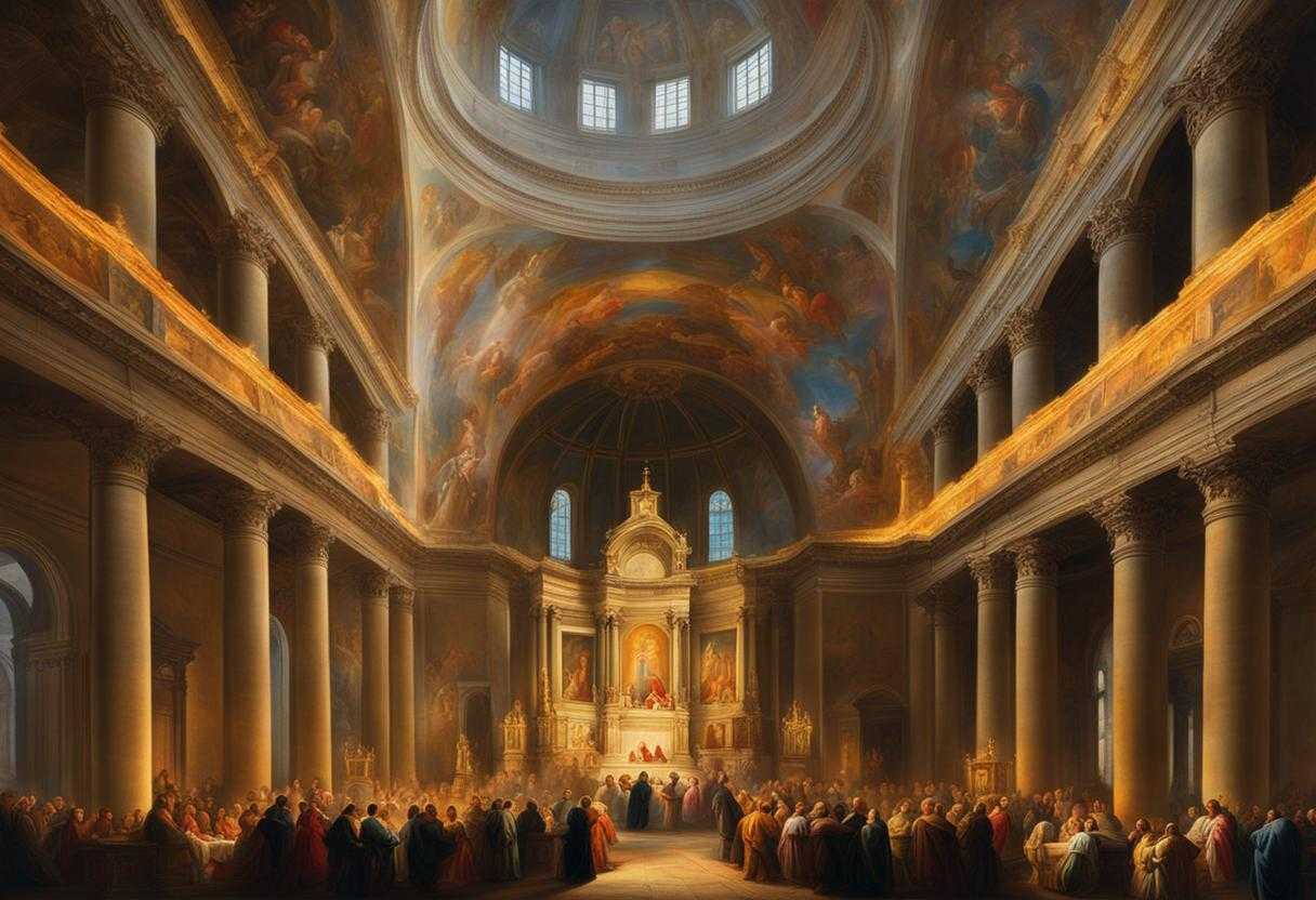 People-gather-in-a-church-bathed-in-colorful-light-praying-together-with-faith-and-unity_fgpz