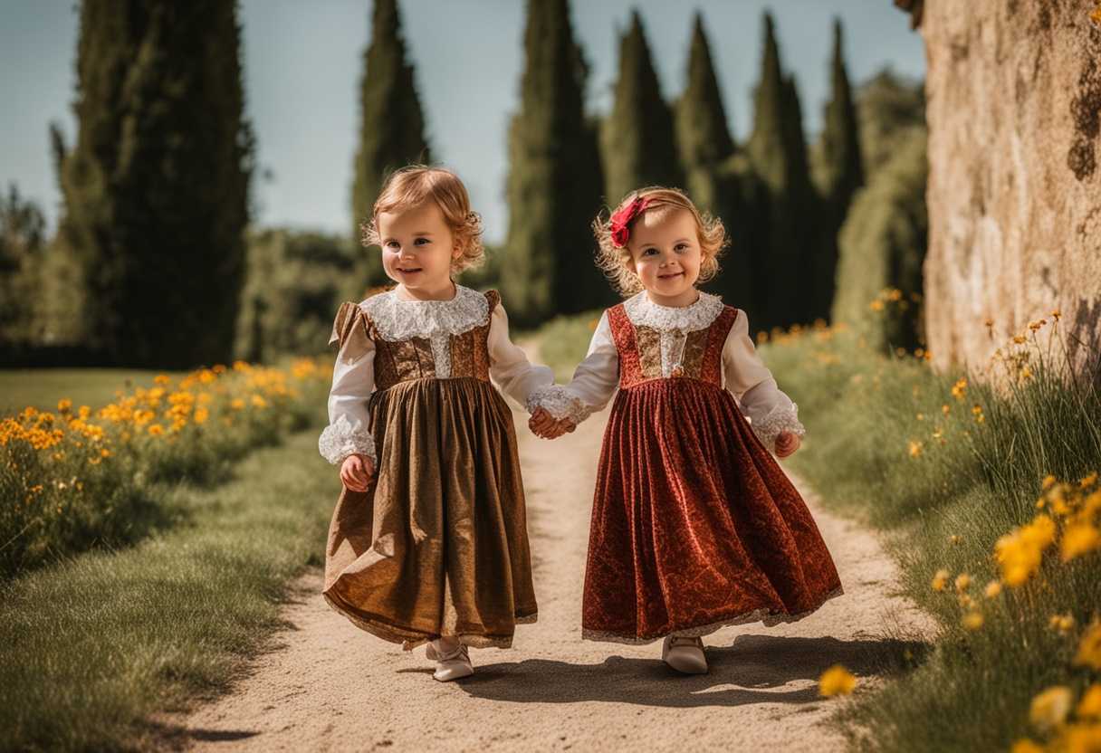 Twins-joyfully-taking-first-steps-in-sunlight-parents-watching-vibrant-outfits-grass-beneath_iyud