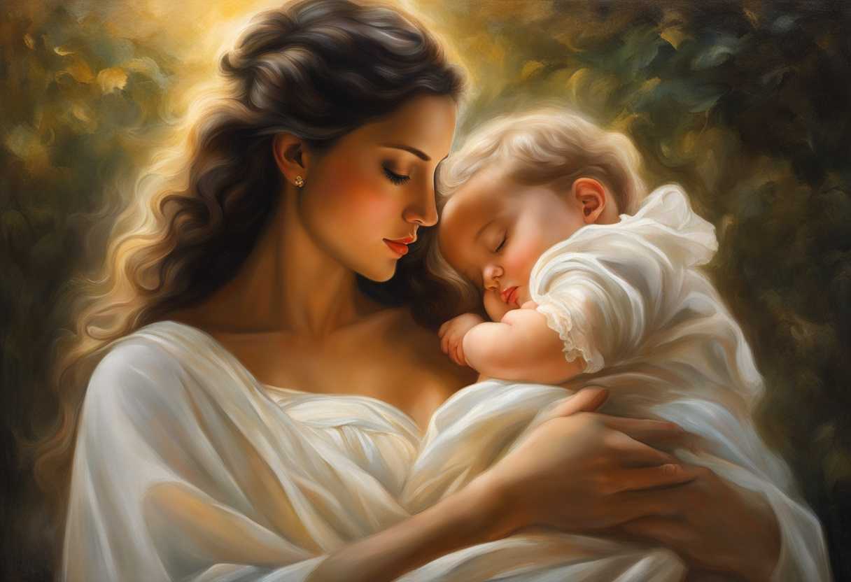 A-mother-cradles-her-unborn-child-bathed-in-soft-sunlight-and-nature's-embrace_omee