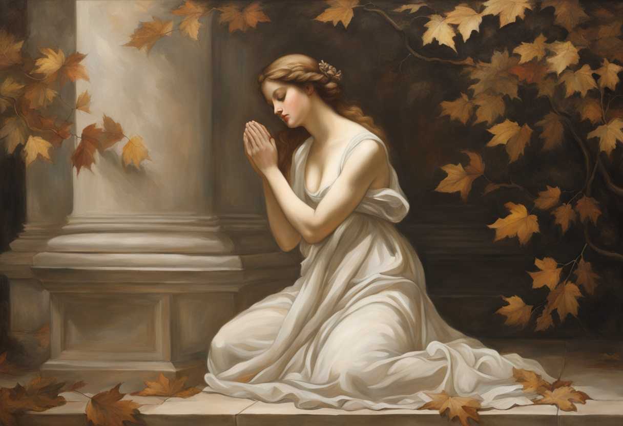 A-serene-figure-in-prayer-surrounded-by-soft-light-and-rustling-leaves-embodies-tranquility_kuzi