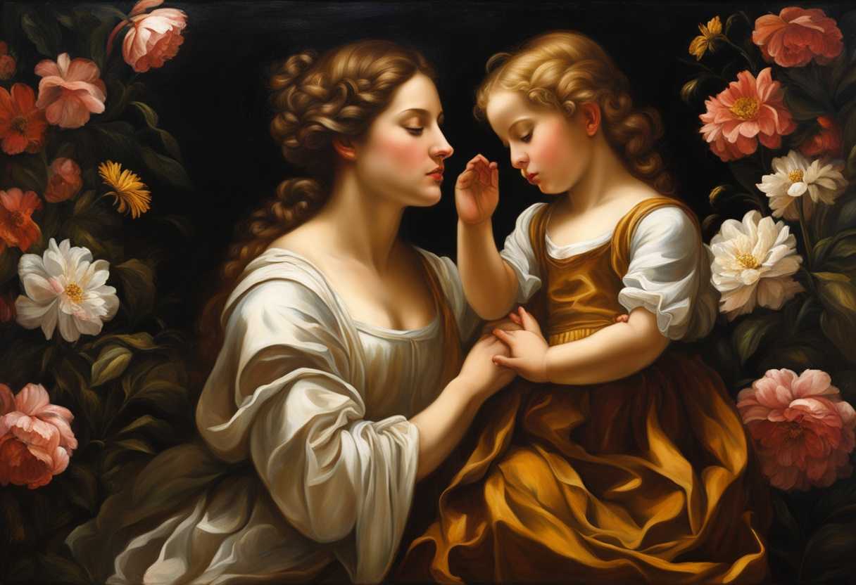 A-mother-and-daughter-share-a-serene-moment-hands-clasped-in-prayer-amidst-blooming-flowers_uxwn