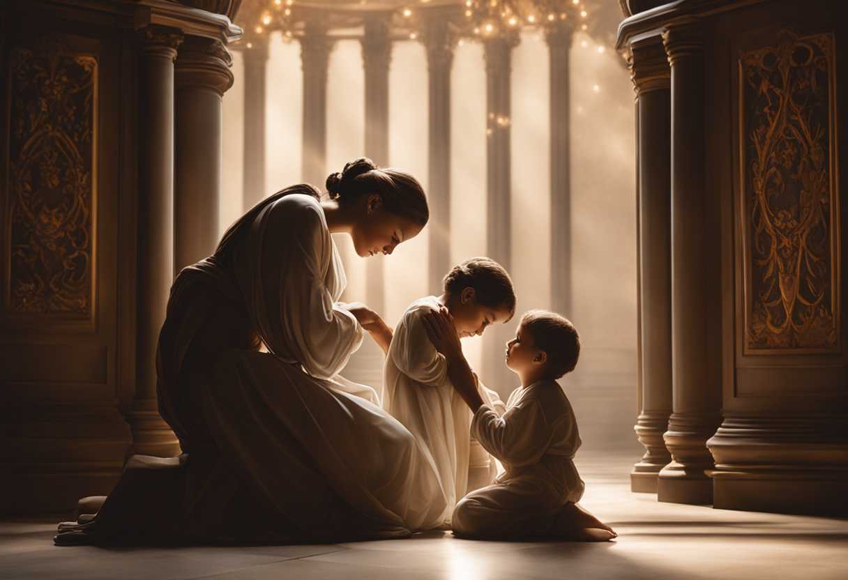 A-mother-and-son-praying-together-bathed-in-a-warm-serene-glow-of-faith-and-love_svnm