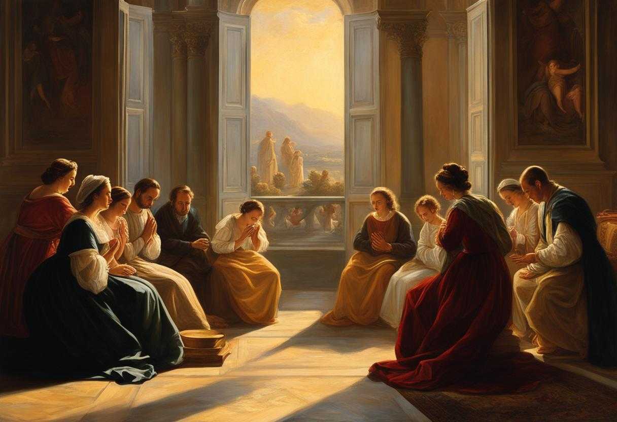 family-and-friends-gather-in-a-circle-heads-bowed-in-prayer-serene-and-hopeful-faces-warm-sunligh