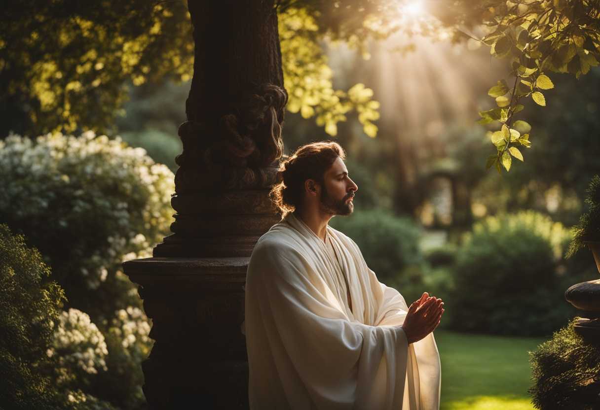 Person-praying-fervently-in-a-serene-garden-soft-light-filtering-through-trees-hopeful-expression_aryj