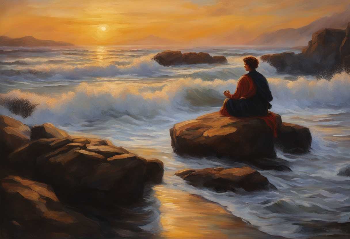 Serene-landscape-gentle-waves-calming-sunset-peaceful-figure-meditating-harmonious-colors-tranq_vsgy