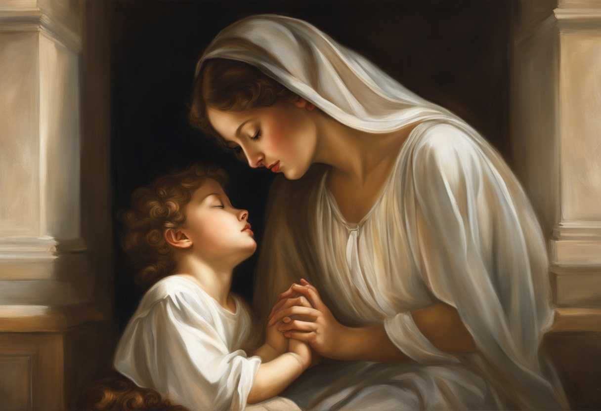 A-serene-moment-of-a-child-praying-over-their-mother-surrounded-by-soft-light-and-healing-energy_rmtt