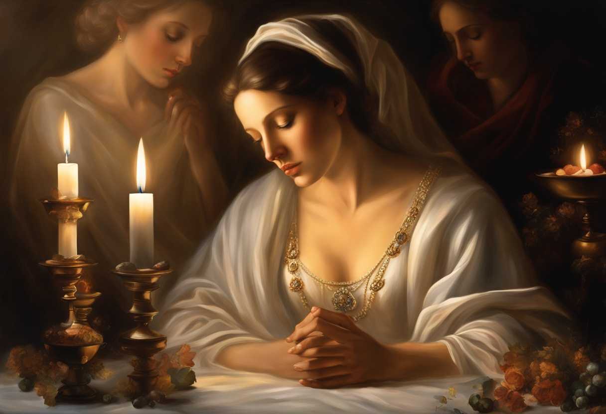A-serene-mother-praying-candlelight-flickering-surrounded-by-healing-crystals-soft-glow-deep-foc_edof
