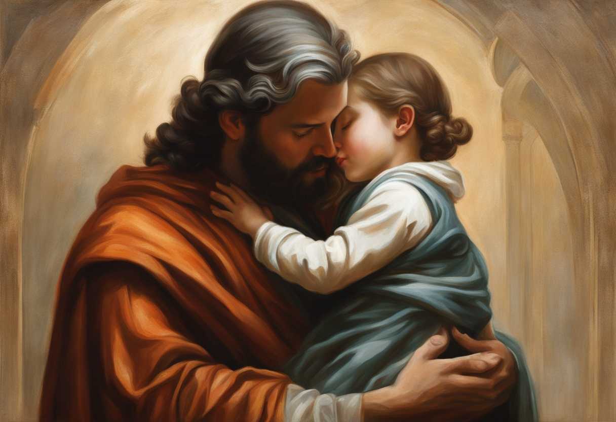 A-father-and-child-embrace-in-prayer-finding-comfort-and-reconciliation-in-a-serene-moment_qbty