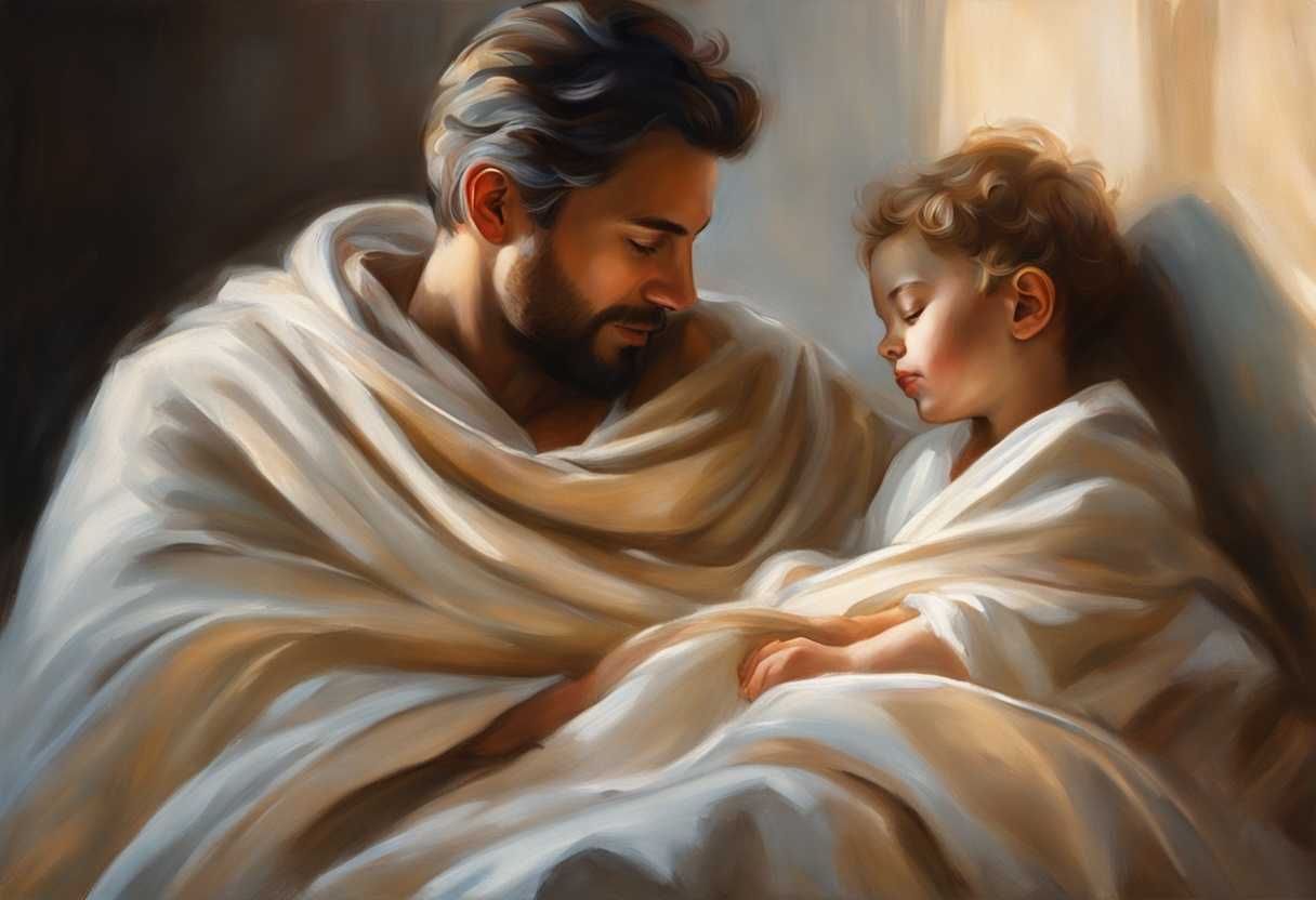 Father-and-child-share-a-tender-moment-in-soft-morning-light-wrapped-in-cozy-blankets_pgay