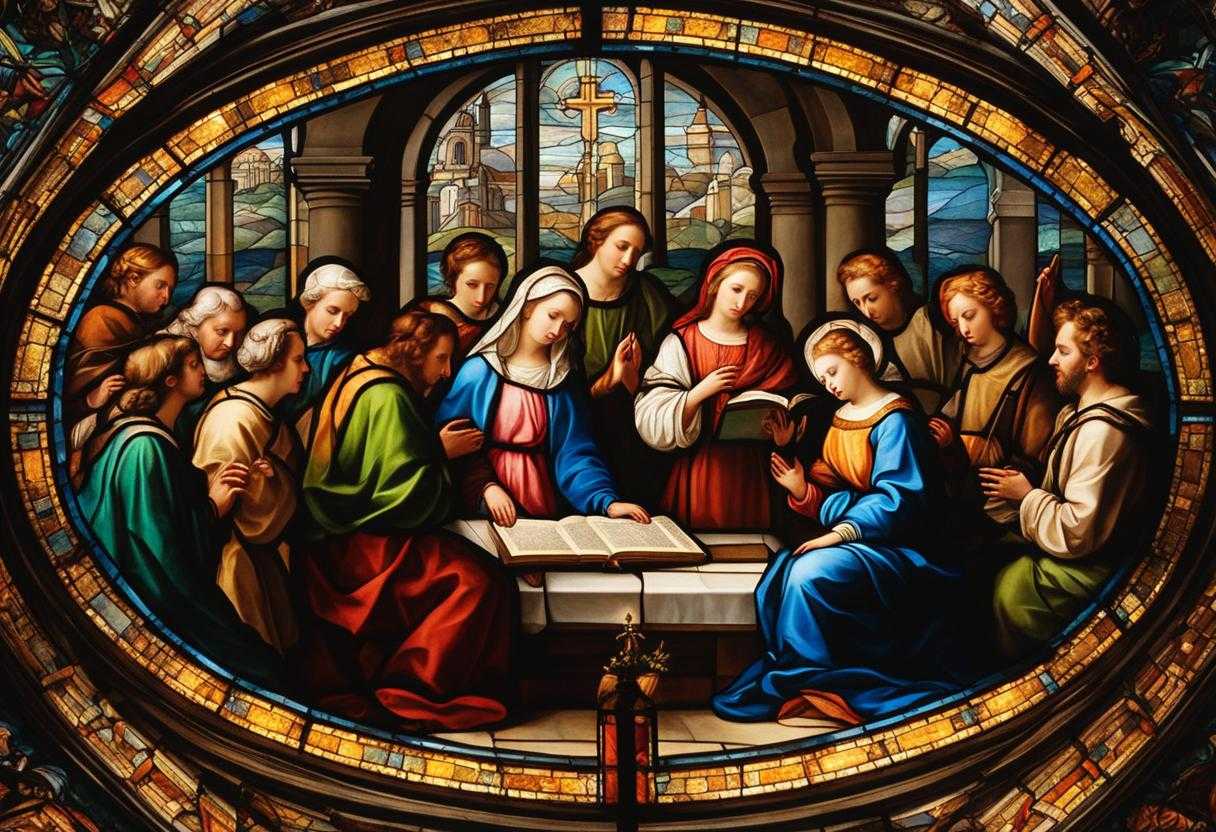 group-of-people-praying-solemn-reverence-stained-glass-windows-serene-glow-tranquility-devotion