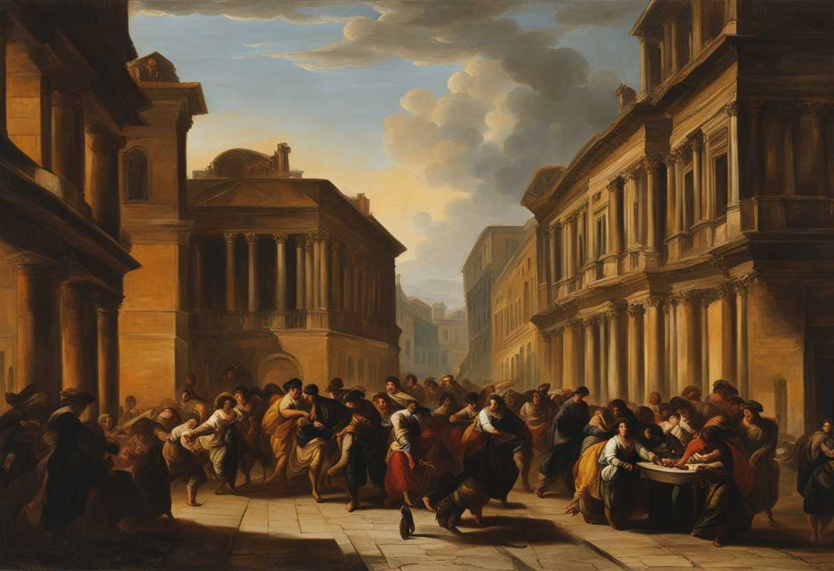 A-bustling-street-scene-weary-faces-embodying-resilience-and-determination-under-a-setting-sun_upud