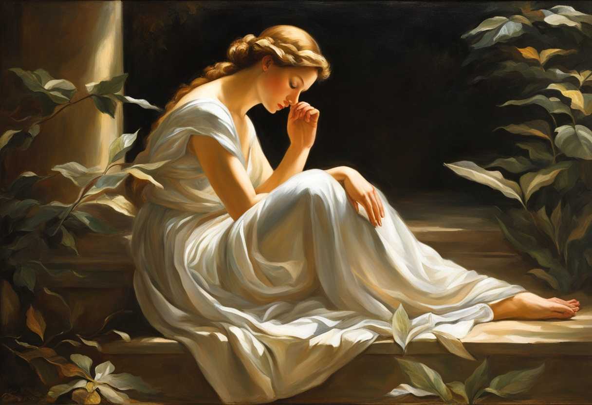 A-serene-figure-in-prayer-sunlight-filtering-through-leaves-nature's-calm-embrace-surrounding-them_blph