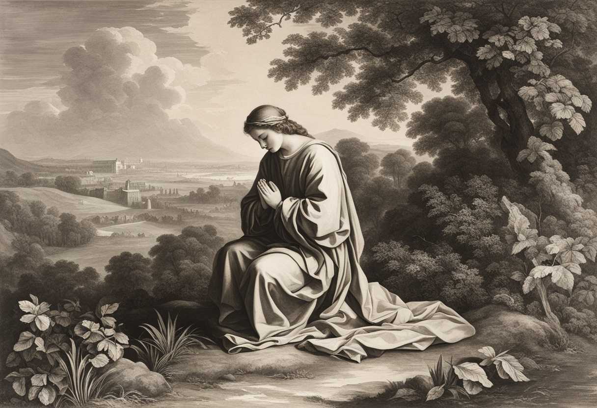 A-person-kneels-in-prayer-surrounded-by-nature's-tranquility-seeking-healing-and-peace_nntt