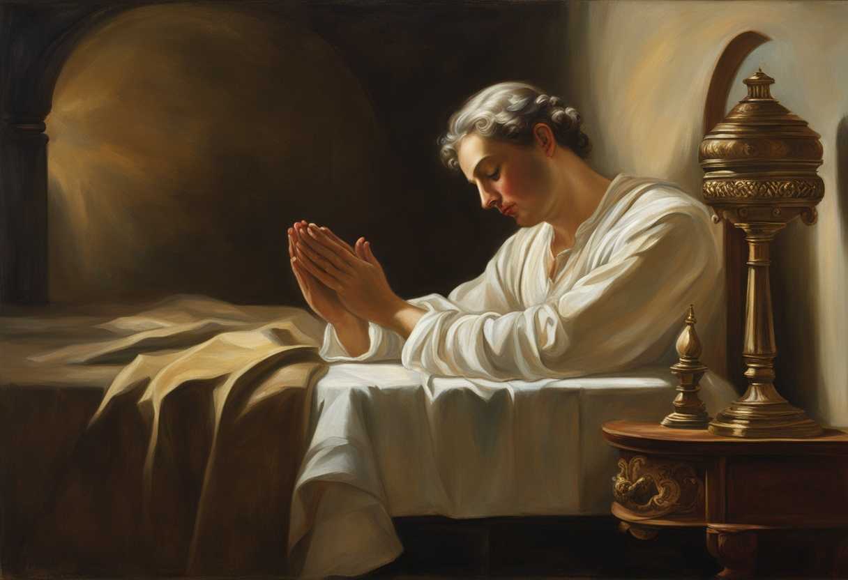 A-person-peacefully-praying-by-a-bedside-lamp-hands-clasped-in-supplication-serene-and-tranquil_hhce
