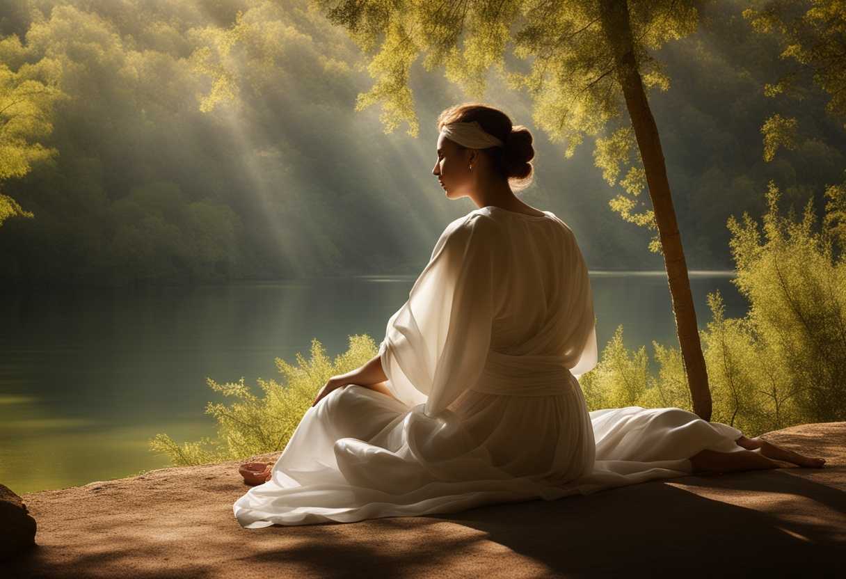 A-tranquil-individual-meditates-in-soft-sunlight-surrounded-by-nature's-gentle-embrace_lhqv