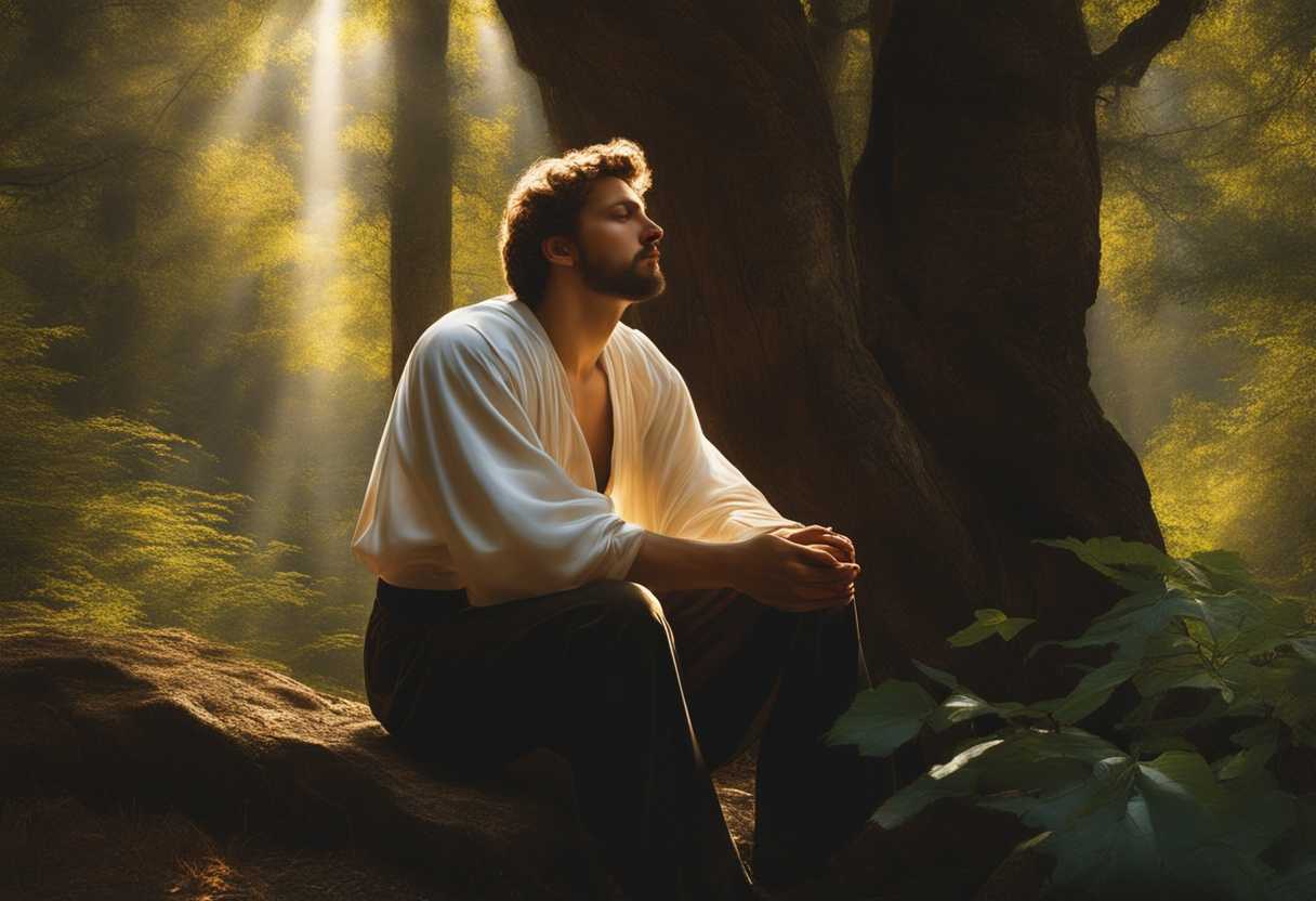 Brother-in-prayer-soft-light-through-trees-nature's-beauty-serene-and-protected_meat