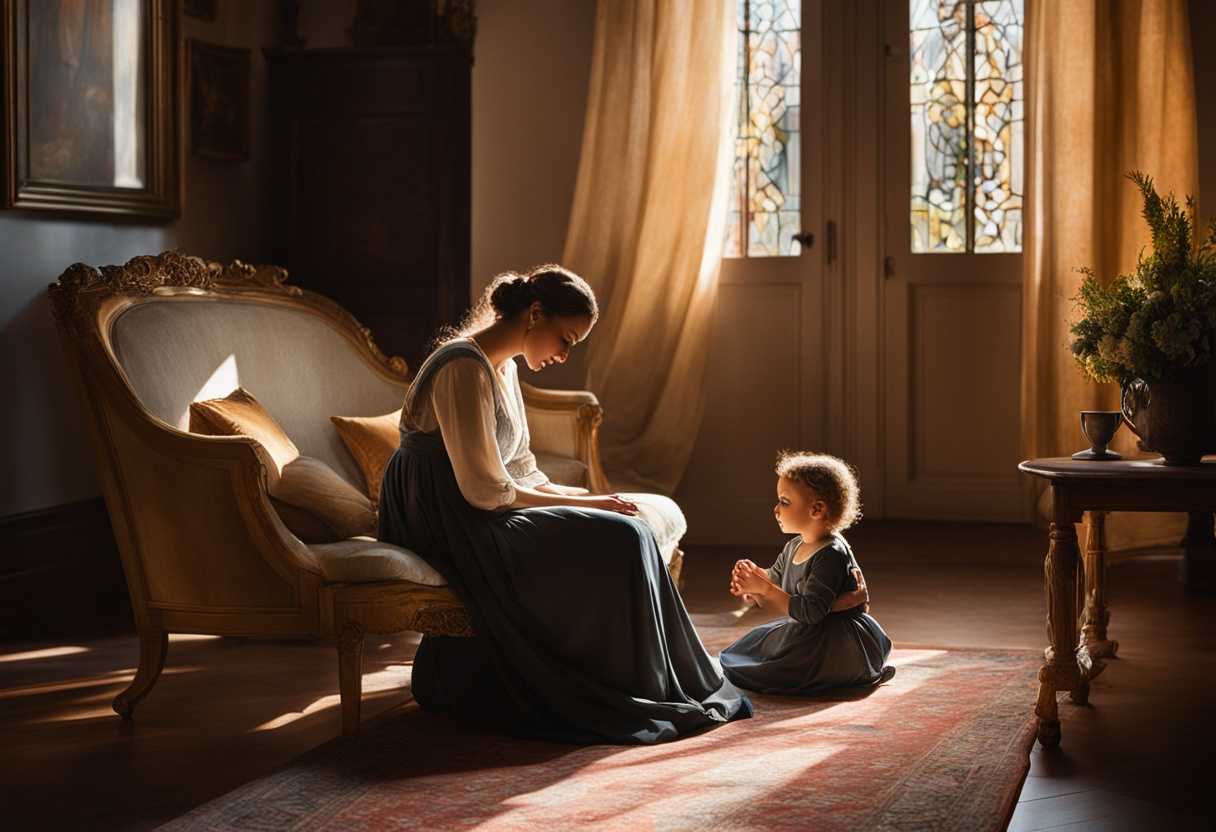 A-mother-and-child-pray-together-in-a-cozy-sunlit-living-room-radiating-love_sdtb
