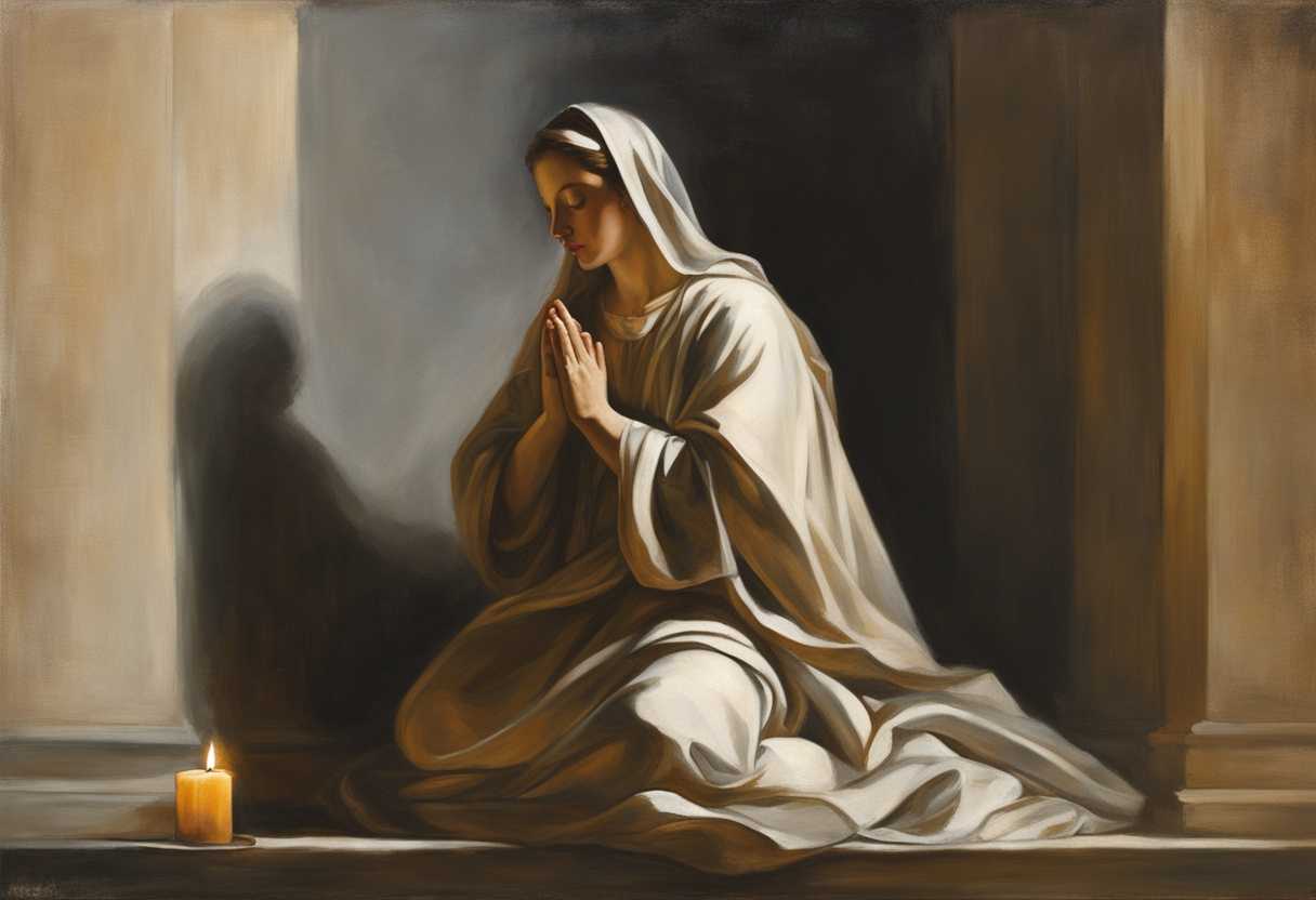 A-serene-figure-in-prayer-illuminated-by-soft-light-surrounded-by-gentle-shadows-and-incense_fala