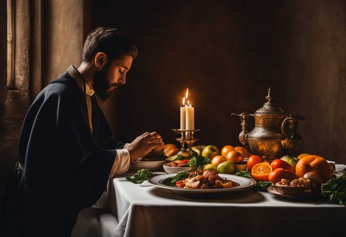 A-serene-scene-a-person-praying-over-a-vibrant-meal-soft-light-illuminating-mindfulness_mdpn