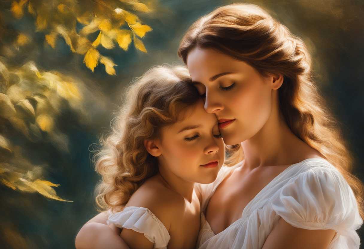 A-mother-and-daughter-embrace-under-soft-sunlight-surrounded-by-nature's-healing-beauty_cqdt