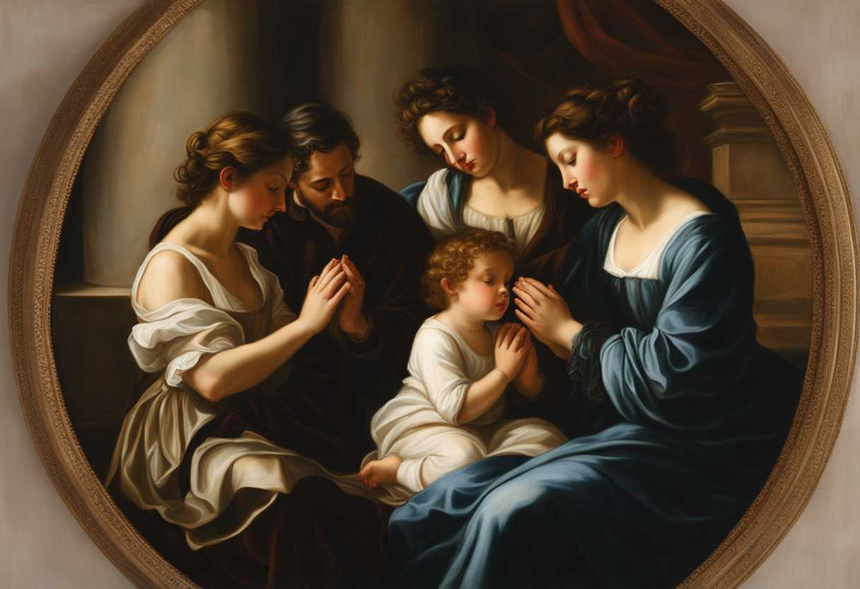 A-family-of-four-in-prayer-bathed-in-soft-light-sharing-a-moment-of-unity-and-reverence_labl