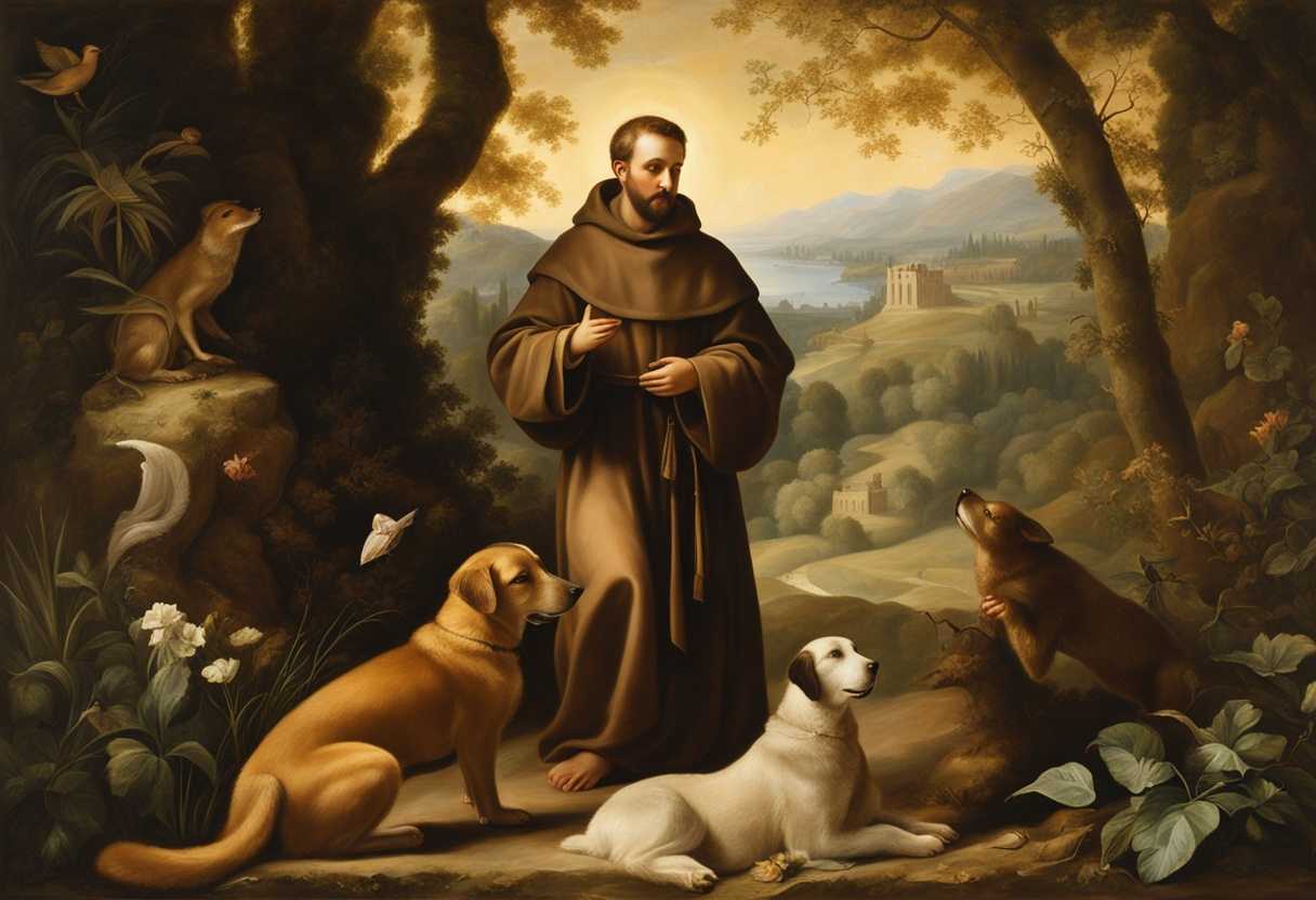 Serene-figure-of-Saint-Francis-surrounded-by-nature-gentle-animals-warm-light-peaceful-atmosphere_dmbv