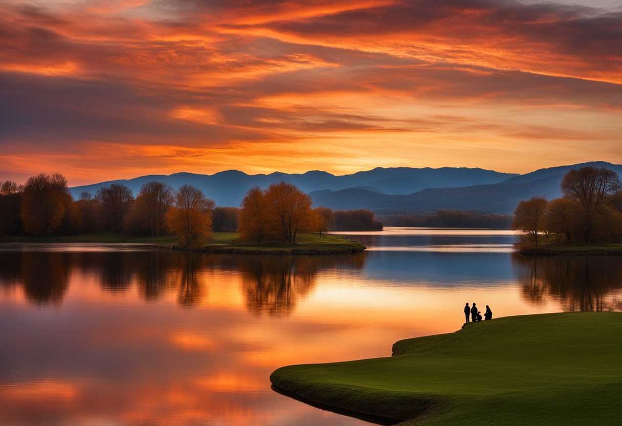 Serene-sunset-over-a-tranquil-lake-silhouetted-figures-reflecting-on-gratitude-warm-colors-peacef_ecsu