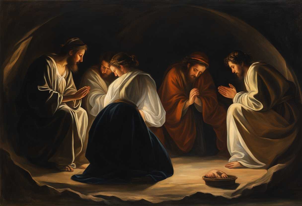 People-in-a-circle-heads-bowed-in-prayer-faces-glowing-with-hope-and-faith_axud
