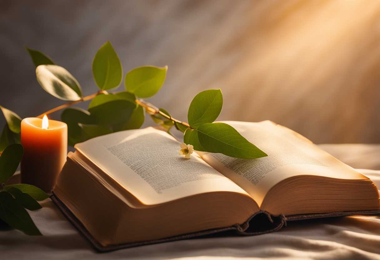 A-serene-morning-scene-soft-light-illuminates-a-prayer-book-pages-glowing-with-uplifting-words_breh