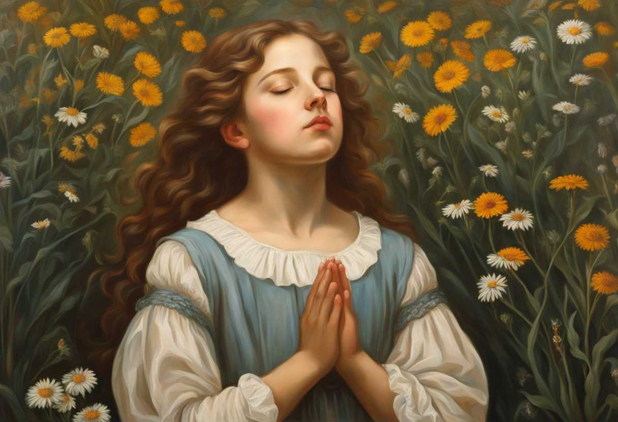 A-young-girl-stands-in-a-field-of-wildflowers-eyes-closed-in-prayer-under-the-warm-sun_zglr