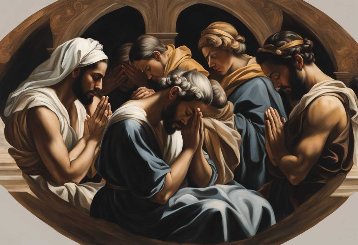 A-diverse-group-of-individuals-heads-bowed-in-prayer-hands-joined-in-unity-and-hope_hqqn