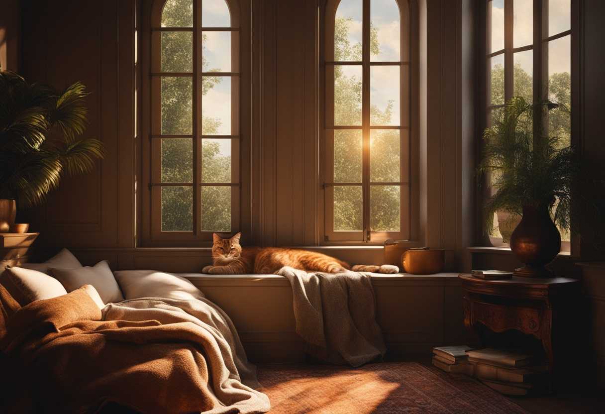 A-cozy-room-with-a-content-cat-nestled-in-a-sunlit-window-soft-blankets-warm-ambiance_mnxg