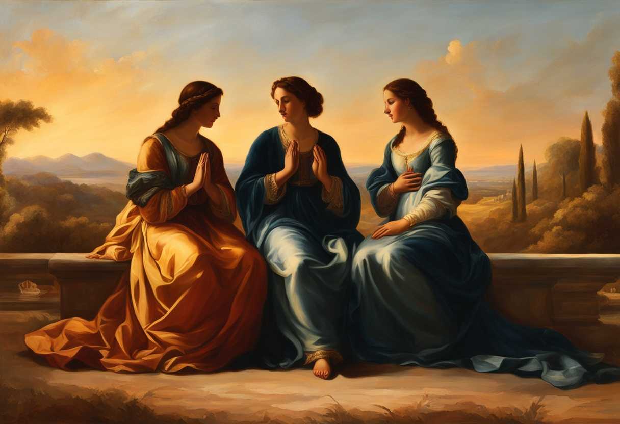 Family-gathers-in-sunset's-warm-glow-praying-together-with-unity-and-reverence-finding-solace-and-_xbrn