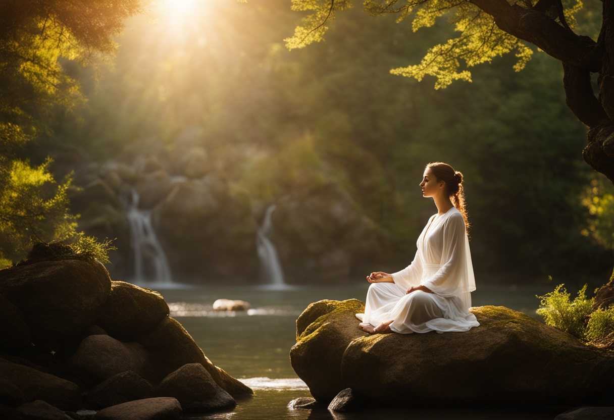 Serene-figure-meditating-in-nature-surrounded-by-soft-light-embodying-grace-and-tranquility-peace_jmtf
